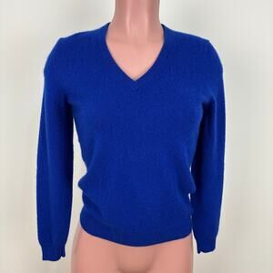 Eric Bompard Cashmere Paris Blue V-Neck Sweater Small